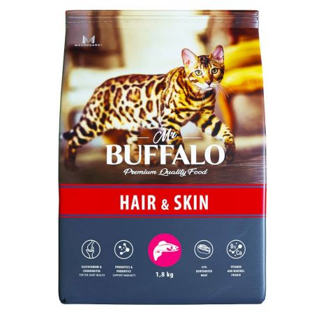 Корм для кошек Mr.Buffalo Hair & Skin лосось сух. 1,8кг