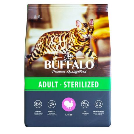 Корм для кошек Mr.Buffalo Sterilized индейка сух. 1,8кг