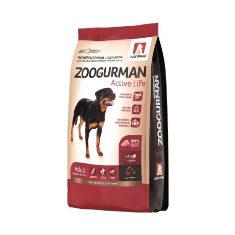 Корм для собак Зоогурман Active Life для средних и крупных пород, индейка сух. 2,2кг