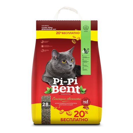 Наполнитель для кошачьего туалета PI-PI BENT Сенсация свежести комкующийся Бесплатно 20% крафт-пакет 12кг