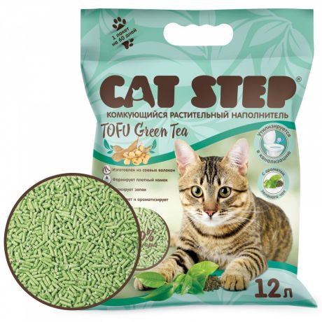 Наполнитель для кошачьего туалета CAT STEP Tofu Green Tea комкующийся растительный 12л