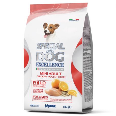 Корм для собак SPECIAL DOG EXCELLENCE для мелк.пород, курица, рис, льняное семя, цитрусовые сух.800г