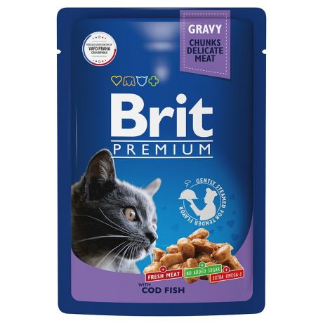 Корм для кошек Brit треска в соусе пауч 85г