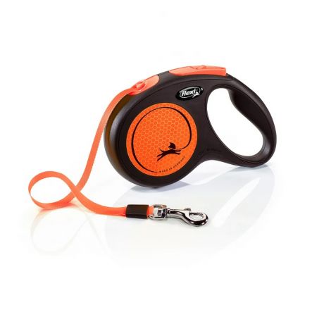 Рулетка для собак Flexi Neon M ременная 5м оранжевая