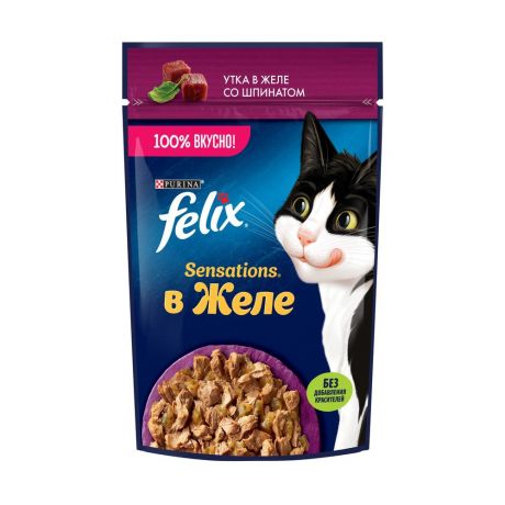 Корм для кошек FELIX Sensations Желе утка со шпинатом пауч 75г