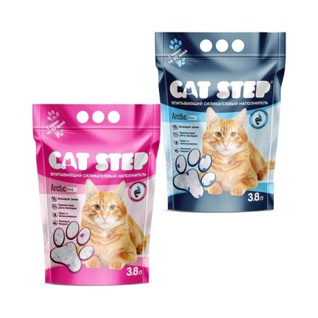 Наполнитель для кошачьего туалета CAT STEP Arctic Blue + Arctic Pink впит. силик. 3,8л (набор 2шт)