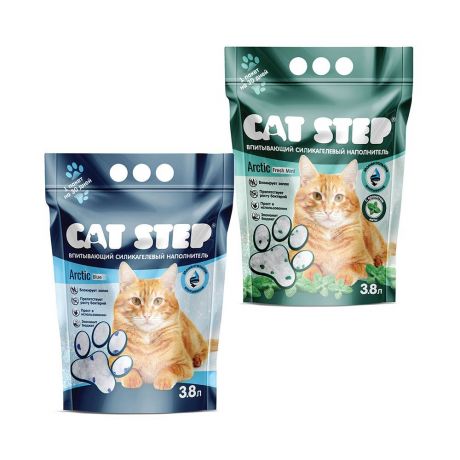 Наполнитель для кошачьего туалета CAT STEP Arctic Blue+Arctic Fresh Mint впит.силик.3,8л (набор 2шт)