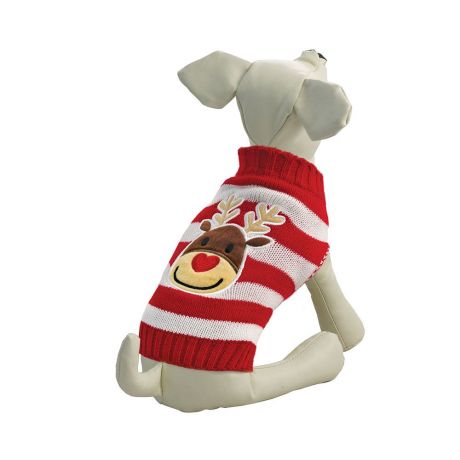 Свитер для собак TRIOL "Оленёнок" S, красно-белый, размер 25см