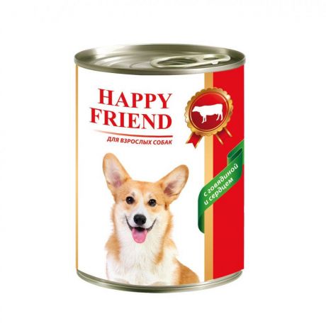 Корм для собак HAPPY FRIEND с говядиной и сердцем банка 410г