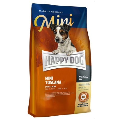 Корм для собак HAPPY DOG Мини Тоскана утка, лосось с чувствит.пищевар, склонных к избыт.весу сух.4кг