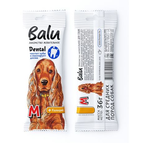 Лакомство для собак BALU жевательное Dental для средних пород, размер M, 36г