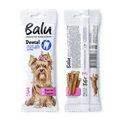 Лакомство для собак BALU жевательное с биотином, таурином 36г