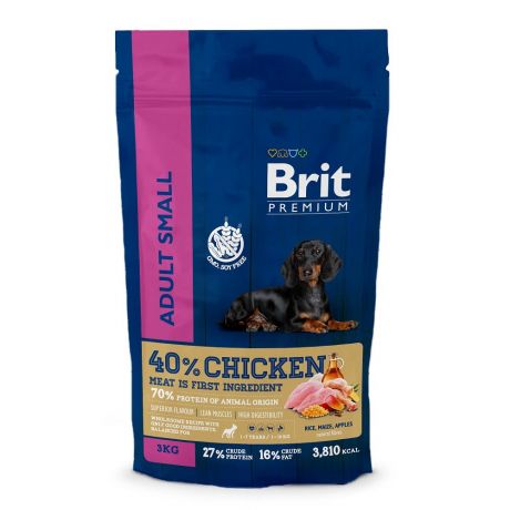 Корм для собак Brit Premium Dog для мелких пород (1–10кг), курица сух. 3кг.