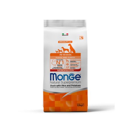 Корм для щенков Monge Dog Speciality Line Monoprotein утка с рисом и картофелем сух. 2,5кг