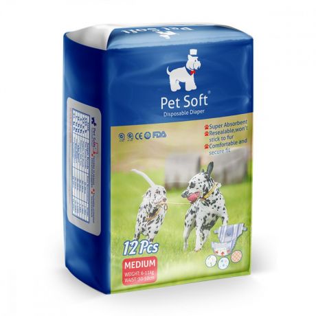 Подгузники PET SOFT Diaper, 3 цвета в упаковке, одноразовые, размер M, 6-11кг, 12шт