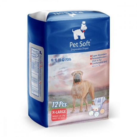 Подгузники PET SOFT Diaper, 3 цвета в упаковке, одноразовые, размер XL, 18-32кг, 12шт