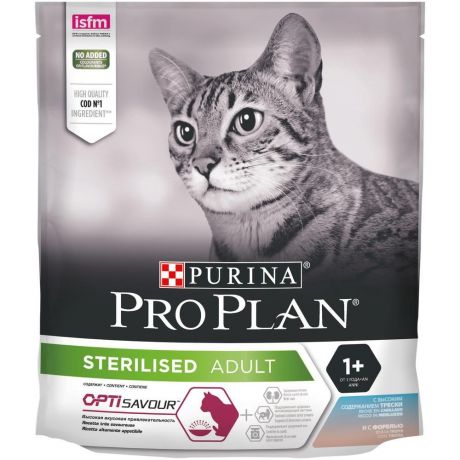 Корм для кошек Pro Plan Sterilised для стерилизованных, с треской и форелью сух. 400г