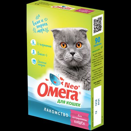 Витаминное лакомство для кошек Омега Neo+ с L-карнитином для кастрированных кошек