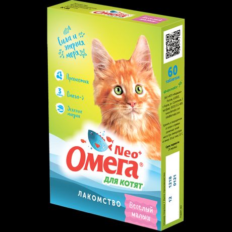 Витаминное лакомство для котят Омега Neo+ «Веселый малыш» с пребиотиком и таурином