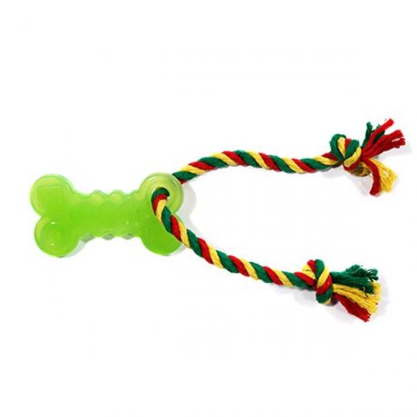 Игрушка для собак DOGLIKE Кость малая с канатом (Зеленый)