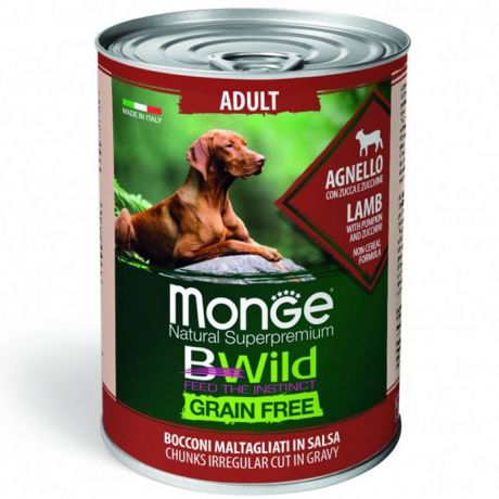 Корм для собак Monge BWild Grain Free беззерновой ягненок с тыквой и кабачками банка 400г