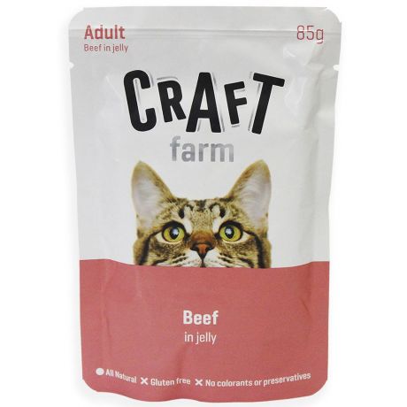 Корм для кошек CRAFT FARM говядина в желе пауч 85г