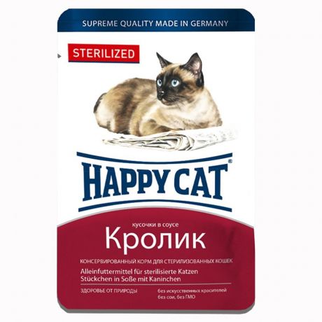 Корм для кошек HAPPY CAT Sterilised кролик кусочки в соусе пауч 100г