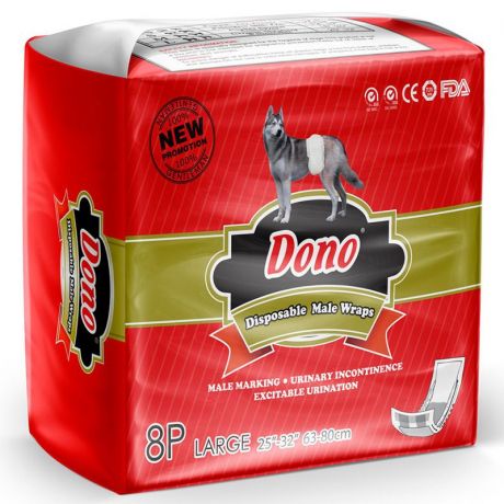 Пояса для кобелей Dono Male Pet Diaper, уселенная застежка, одноразовые, размер L, 25-32кг, 8шт