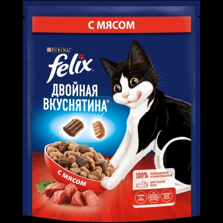 Корм для кошек FELIX Двойная вкуснятина с мясом сух. 200г