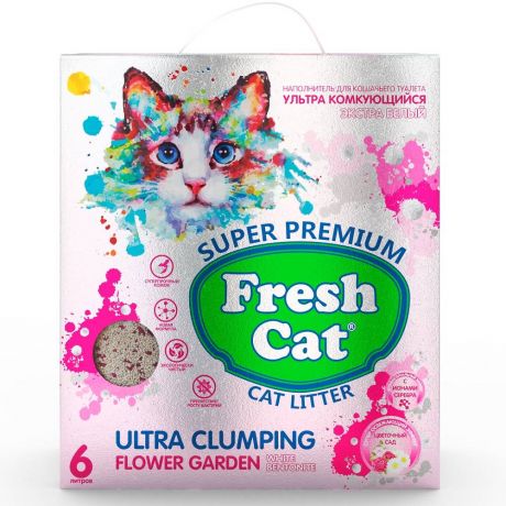 Наполнитель для кошачьего туалета FRESH CAT комкующийся с ароматом Цветочный сад 6л