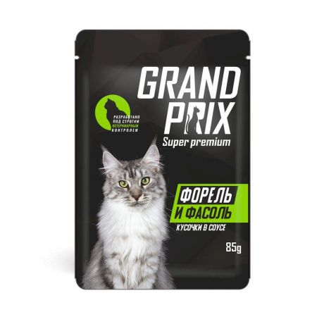 Корм для кошек GRAND PRIX кусочки в соусе форель с фасолью пауч 85г