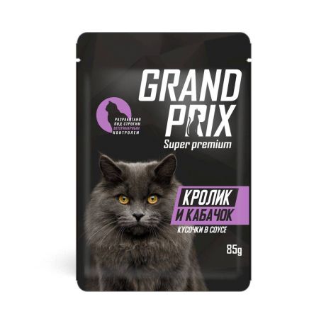 Корм для кошек GRAND PRIX кусочки в соусе кролик с кабачком пауч 85г