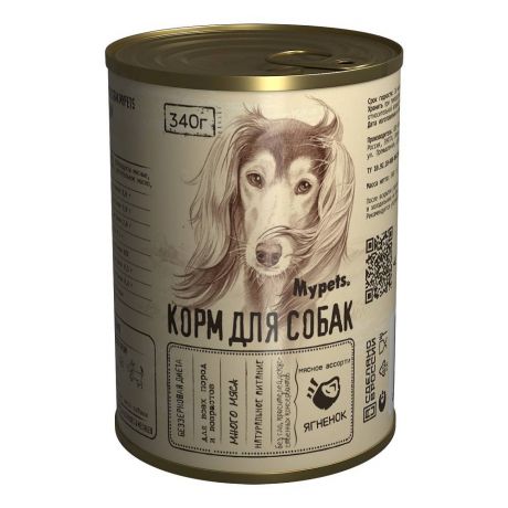 Корм для собак MYPETS мясное ассорти с ягненком, банка 340г