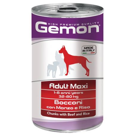 Корм для собак Gemon Maxi для крупных пород, кусочки говядины с рисом банка 1250г
