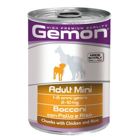 Корм для собак Gemon Mini для мелких пород, кусочки курицы с рисом банка 415г
