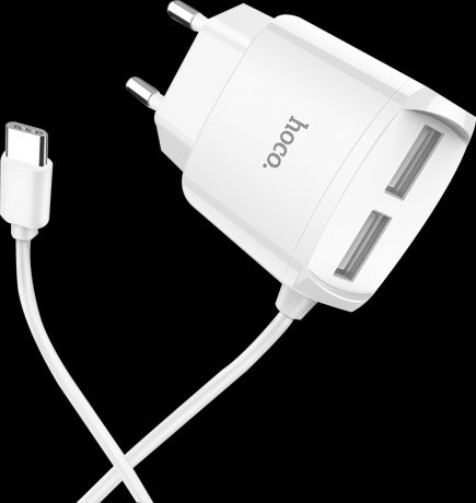 Зарядное устройство Hoco RC2 2xUSB с кабелем USB-C White