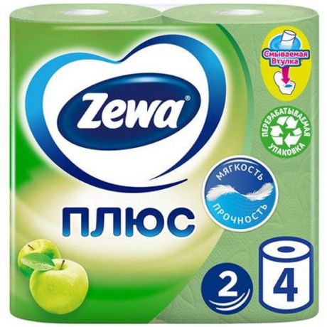Бумага туалетная ZEWA ПЛЮС Зеленая, яблоко, 2 слоя