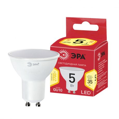 Лампа светодиодная ЭРА LED, 5Вт, GU10, спот, матовая, теплый свет