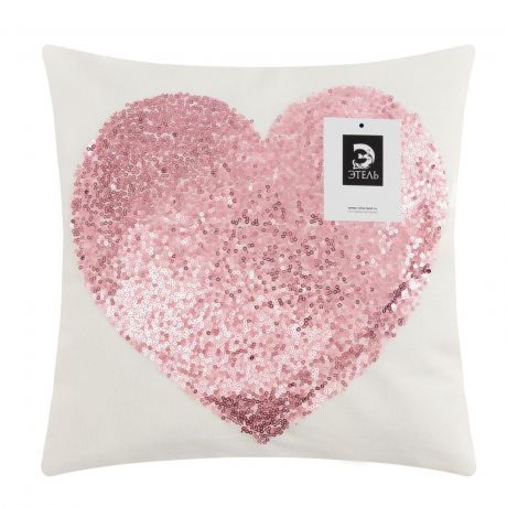 Наволочка для декоративных подушек Этель Сердце, размер: 40х40см, цв.розовый, велюр п/э 100%