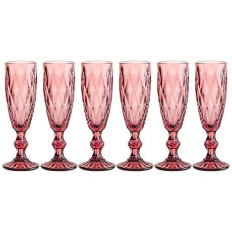 Набор бокалов для шампанского Ромбо розовый, 6 шт, 150 мл, стекло