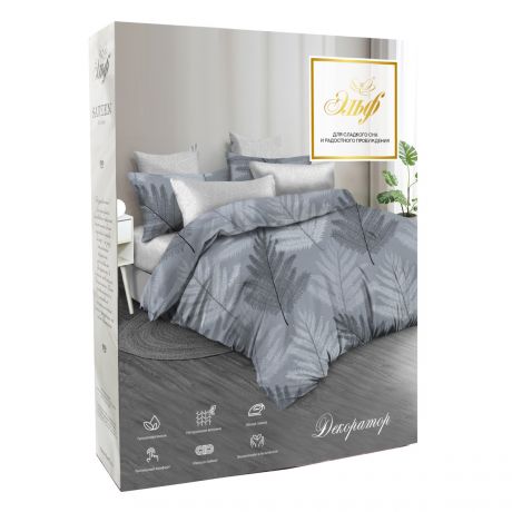 Комплект постельного белья De Luxe 2-сп, сатин: под 175х215см, прост 220х240см, нав 70х70см 2шт, 100%хл, 115г/м2, Декоратор