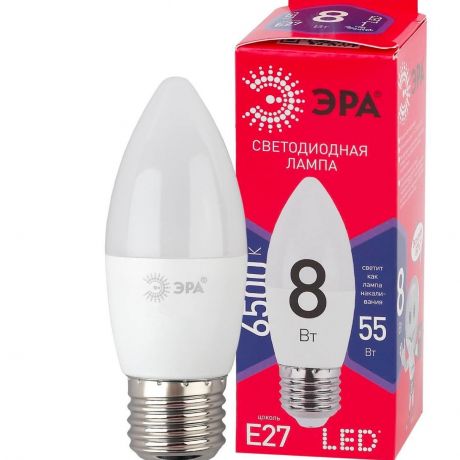 Лампа светодиодная ЭРА LED, 8Вт, E27, свеча, матовая, холодный свет