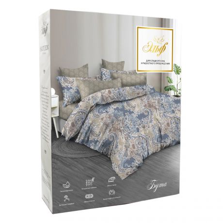 Комплект постельного белья De Luxe евро, сатин: под 200х220см, прост 220х240см, нав 70х70см 2шт, 100%хл, 115г/м2, Бута