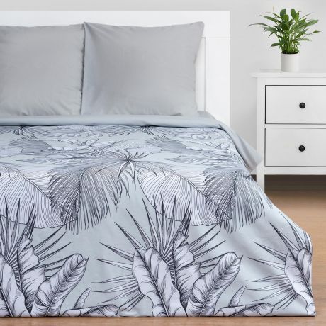 Комплект постельного белья Этель Gray tropics, Евро, нав. 70х70 см, поплин