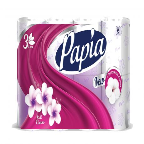 Бумага туалетная PAPIA Цветок, 3сл 8шт