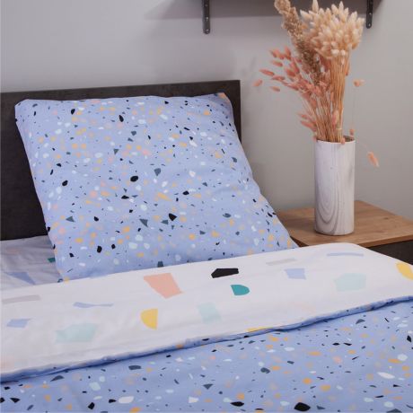 Комплект постельного белья Simplify New Blue terrazzo, 2-сп, нав. 50х70 см, поплин