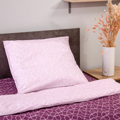 Комплект постельного белья Simplify New Violet Geometry, 1.5-сп, нав. 70х70 см, поплин
