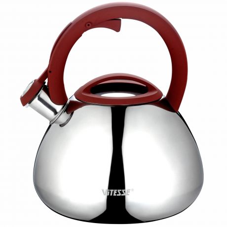 Чайник со свистком Vitesse, красный, 2,7 л, нержавеющая сталь