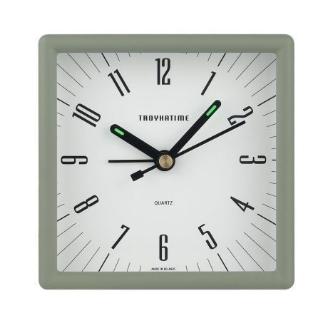 Часы-будильник, размер: 9,5см, квадратные, хаки матовый