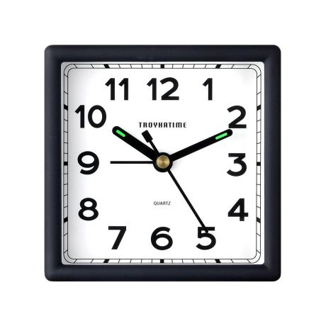 Часы-будильник, размер: 9,5см, квадратные, черный матовый